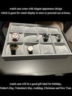 Jewelry Watch Tray, Grey Velvet Watch Jewelry Organizer 12 Grid, Stackable Watch Bracelet Bangle Display Holder, Adjustable Pillows, for Man Woman Show Birthday - color: Grey