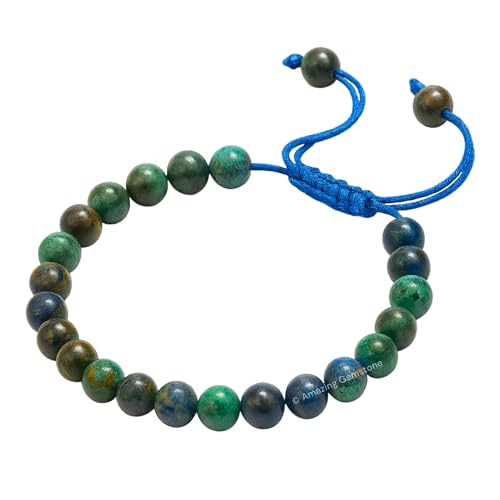 Amazing Gemstone Azurite Bracelet for Women Men's Gifts - Protection Healing Crystal Bracelet - 8mm Gemstone Beaded Adjustable Bracelet Pulseras Para Hombres Mujer Stocking Stuffers - color: Azurite