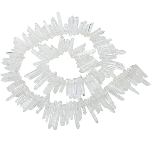 SUNYIK Natural Rock Quartz Crystal Points Quartz Polished Sticks Spikes Point Beads 15 inches Strand Drilled - color: Natural Rock Quartz(Polished), size: 0.4"-1.3"
