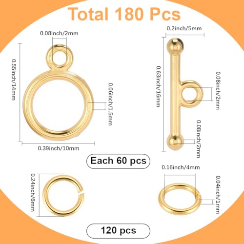1 Box 60 Sets Round Toggle Clasp Gold Toggle Clasp Bar with Rings Bulk Metal Alloy OT End T Bar Closure Jewelry Connectors for Jewelry Making Bracelet Necklace DIY Crafts Beginners Adults - style: Style 5
