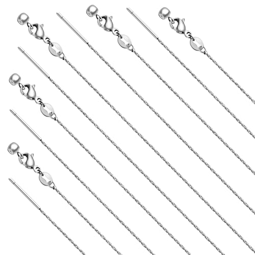 Crisjanggo 10 Pcs Necklace Bulk Stainless Steel Thin Chain for Jewelry Making Adjustable Necklace with Rubber Stopper Bead for Women - color: Silver Circle