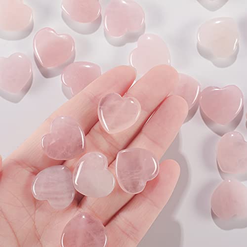 Patelai 24 Pcs Rose Quartz Heart Crystals Pink Heart Shaped Stones Natural Healing Worry Stones Mini Pocket Gemstone with Black Flannelette Bag for Women Mothers Day Anniversary Gifts Reiki Balancing - color: Pink
