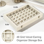 48 Grid Velvet Stud Earring Organizer Storage Tray, Adjustable Earring Holder Organizer with Clear Lid, Jewelry Display Box for Earrings, Rings, Necklaces and Studs, Gift for Women and Girls