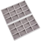 2Pcs 5 x 8.3 Inch Velvet Jewelry Trays Stackable Jewelry Organizer Removable Divider 12 Grids Divided Gray Necklace Storage Container Box Dresser Drawer Case for Earring Ring Display Showcase - style: 12 Grids
