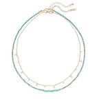 Plumiss Boho Handmade Natural Jasper Stone Beaded Crystal Mixed Strand Short Necklace for Women Girl - color: Turquoise