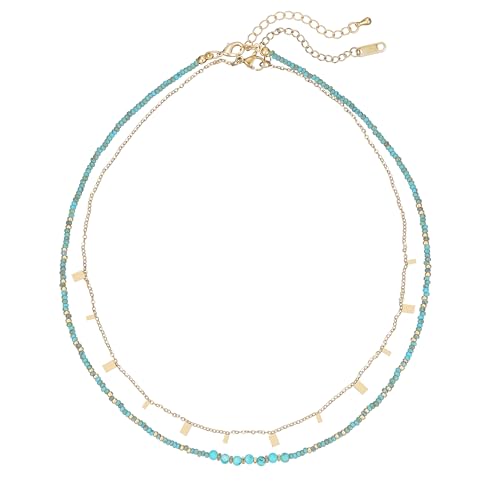 Plumiss Boho Handmade Natural Jasper Stone Beaded Crystal Mixed Strand Short Necklace for Women Girl - color: Turquoise