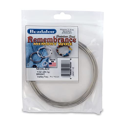 Beadalon Remembrance Stainless Steel Memory Wire, Round, Necklace, Bright, 1 oz, Approx. 36 coils - size: Necklace, style: 1 oz, approx. 36 coils
