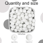 MAIBAOTA 120 Pcs White Silicone Beads - 15 mm Round Beads for Keychain, Pens, Bracelet, Necklace Making - Bulk Craft Kit - color: White