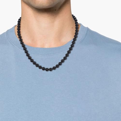 GAVU Hand-knotted Men's Beaded Necklace, Crystal Necklace for Men - color: Matte Onyx, size: 24"