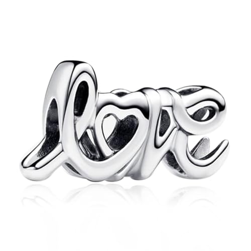 Love Family Friendship Graduation Mothers Nurses Day S925 Bead Pendant Charms for Pandora Bracelets Necklaces, Gifts Women, for Anniversary Birthday Valentines Day Christmas, Silver Gold - style: Handwritten Love Charm