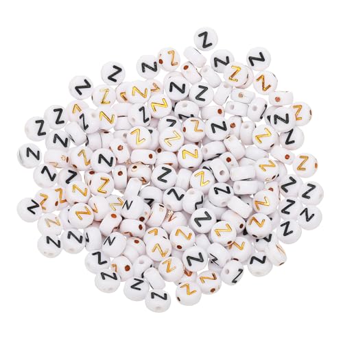 HARFINGTON 200 Pcs 4x7mm Acrylic Letter Beads, Round White Alphabet Beads Letter Z, Alphabet Spacer Beads for Jewelry Making Bracelets Necklaces - style: Letter Z