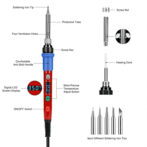 Soldering Iron Kit, 90W 110V LED Digital Soldering Iron with Ceramic Heater, Adjustable Temperature Soldering Welding Iron Kit, Auto-sleep, Thermostatic Design - color: 90w-16-in-1