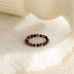 NLIEO Natural Gemstone Stretch Beaded Rings for Women Stackable Dainty Elastic Crystal Rings Jewelry - style: Tigers Eye