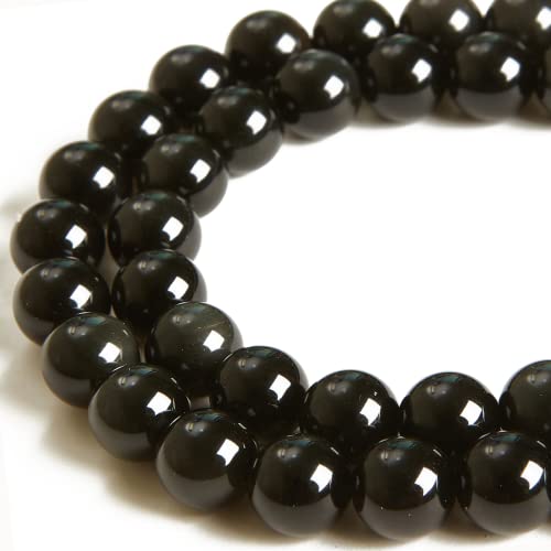 100pcs 8mm Black Obsidian Beads Natural Gemstone Beads Round Loose Beads for Crafting and Jewelry Making - color: Black Obsidian, size: 8mm