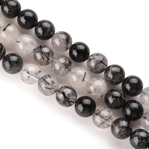 6mm Black Rutilated Quartz Stone Beads Natural Crystal Gemstone Round Loose Beads for DIY Jewelry Making 15"/Strand - color: Black Rutilated Quartz, size: 6mm