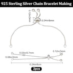 Beebeecraft 1 Box 2Pcs Adjustable Slider Bracelet Chain Sterling Silver Italian Ball Bead Box Thin Chain Link Necklace Making for DIY Craft Jewelry, 2.36in