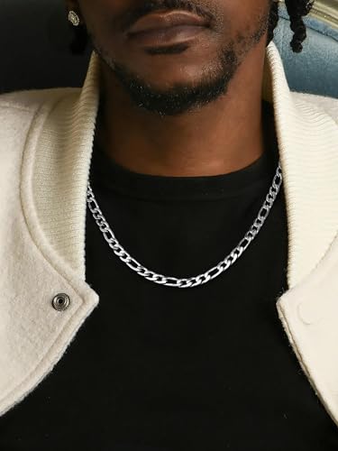 Monily Figaro Chain Necklace Stainless Steel 24K Gold Plated Chains for Men Women Jewelry Gift - color: stainless steel, size: 30 Inches