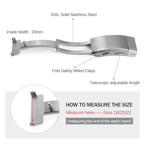 TACTICAL FROG Watch Clasps Stainless Steel Watchband Milled Clasp Folding Deployment Clasp Replacement for Watch Strap 18mm/20mm/22mm - color: Sliver / 18mm