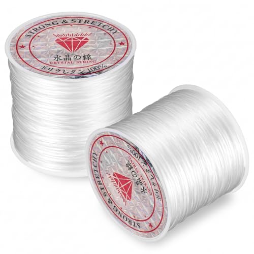 2 Rolls 0.5 mm Stretchy Bracelet String, Elastic String for Bracelets, Clear Elastic Cord, Clay Bead Cord, Jewelry Thread, Wear-Resistant Bead Stings for Bracelet, Necklaces, DIY Crafts (50 m/Roll