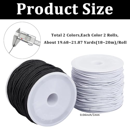 4 Rolls 1MM 80 Yards Elastic String Cords Round Sturdy Stretchy Black White Soft Fibre Beading Thread Art Sewing Accessories Cord for Jewelry Making Necklace Bracelet Adult Diy Craft Supply - size: 1mm