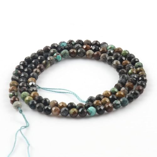 Song Xi 90pcs 4mm Natural African Turquoise Gemstone Beads Faceted Round Loose Stone Beads for Jewelry Making - color: African Turquoise, size: 3.7-4.2mm