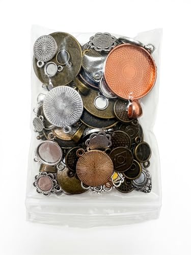 Mixed Blank Bezel Pendant Trays, Zinc Alloy Cabochon Settings for DIY Jewelry Making, Assorted Shapes & Sizes, Silver Gold Antique Bronze Base for Necklaces Bracelets Crafts(Approx. 70 pcs)