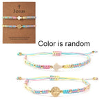 Christian Cross Jesus Pendant Charm Gold Rope String Beaded Bracelets Stack Set for Women,Handmade Bohemian Colorful Adjustable Jewelry,God Lucky Protection Friendship Gift - color: Colorful