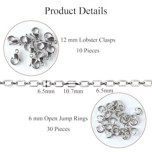 Jabogrii 9.8 Feet Silver Paperclip Chain for Jewelry Making Stainless Steel Oval Link Chain Spool Handmade Jewelry Findings - color: Paperclip Silver
