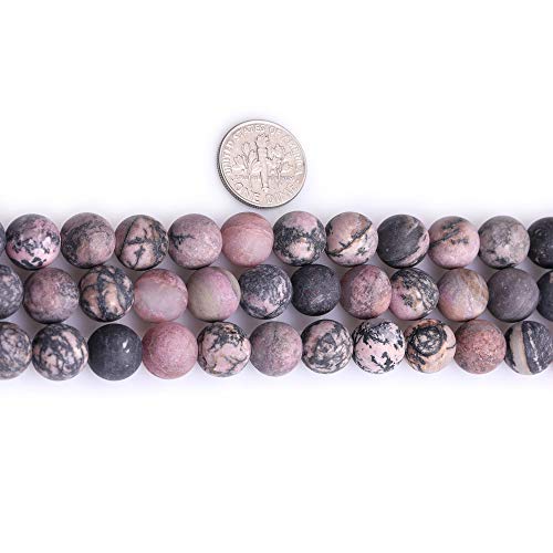 10mm Natural Stone Black Rhodonite Frosted Matte Unpolished Round Beads for Jewelry Making Strand 15 inch - color: Black Rhodonite, size: 10mm