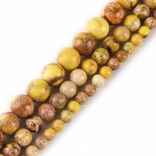 8mm Yellow Sea Sediment Imperial Jasper Round Gemstone Natural Stone Loose Beads for Jewelry Making Design Crafts 45 Pcs 15 Inch - color: Yellow, size: 8mm