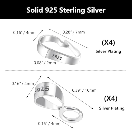 8Pcs 925 Sterling Silver Pendant Clasp Pinch Clip Bails for Jewelry Making, Slider Pendant Connectors with Open Loop, Sterling Silver Findings Jewelry Pendants Clasps for Necklace Charms - color: 8PcsA