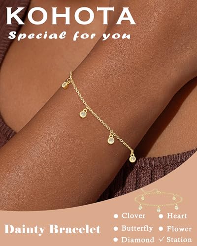 KOHOTA Silver Gold Bracelets for Women Trendy 14K Gold Plated Bracelet for Women Non Tarnish Dainty Stackable Clover Flower Heart Butterfly Diamond CZ Charm Station Bracelets Stack Jewelry Gifts - color: C: Diamond-Gold