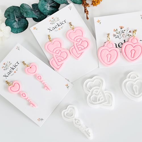 Xaekicr Heart Lock and Key Clay Cutters Set – 3PCS Polymer Clay Cutters for Earrings, Valentine’s Day Clay Earring Cutters, Polymer Clay Molds for Jewelry Making, Clay Tools - color: M color