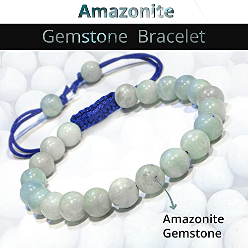 ANAYA AGATE Energy Protection Crystal Handmade Adjustable Bead Bracelet Perfect for Men, Women’s Christmas Gift - Gemstone Healing Stretch Bracelet Pulsera Para Hombre Mujer Stocking Stuffer - color: Amazonite