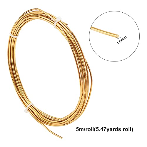BENECREAT 14 Gauge 16.4 Feet Round Copper Wire Gold Brass Wire for Beading Craft and Jewelry Making - size: 14 Gauge