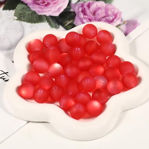 25pcs Resin Transparent Frosted Beads 16mm Cat Eye Circular Rubber Bead Spacer Bead DIY Making Friendship Bracelet Phone Chain Keychain Pen Beads Accessories (Red) - color: Red