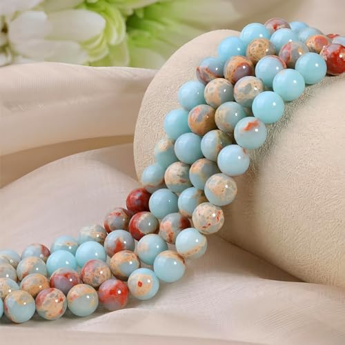 100pcs Natural Stone Beads 8mm Blue Imperial Jasper Round Genuine Real Stone Beading Loose Gemstone Hole Size 1mm DIY Charm Smooth Beads for Bracelets Necklaces Earrings Jewelry Making Crafts - color: Blue Imperial Jasper