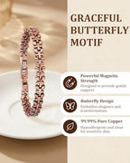 Women's Copper Magnetic Bracelet, 3800 Gauss Magnets Butterfly Design, Adjustable Size with Extra Clasp for Daily Wear & Gifts - color: Copper Butterflies