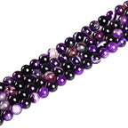 62Pcs Natural Crystal Beads Stone 6mm Purple Stripe Onyx Agates Gemstone Round Loose Energy Healing Beads for Bracelet Necklace Earrings Jewelry Making - color: Purple, size: 6MM