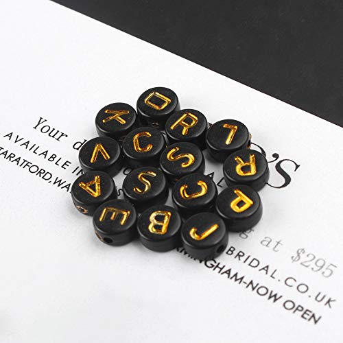 1200pcs Black Letter Beads for Bracelets Round Acrylic Black and Gold Alphabet Beads 4x7mm for Jewelry Making - color: 1200pcs black gold letter