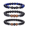 RANKEEF Tiger Eye Bracelet For Men 8MM Natural Stone Stretch Adjustable Black Crystal Beaded Bracelet for Men Women Gifts - color: 3,blue,tiger eye