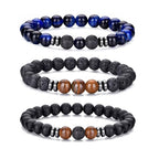 RANKEEF Tiger Eye Bracelet For Men 8MM Natural Stone Stretch Adjustable Black Crystal Beaded Bracelet for Men Women Gifts - color: 3,blue,tiger eye