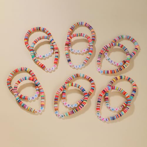 12pcs Friendship Bracelets Beaded Bracelets Heishi Bracelet Cute Bracelets Stack Vinyl Clay Disc Bead Surfer Stretch Summer Beach Bracelets For Women Preppy Bracelets - color: Z-1 color