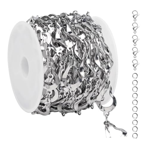 2 Yard Stainless Steel Jewelry Making Chains Bulk Hollow Drop Link Chain for Necklace DIY Jewelry Supplies - color: Silver Drop