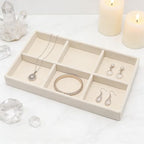 Velvet Jewelry Organizer Trays Beige Stackable Jewelry Storage Display Tray with Removable Dividers, 6 Grids - color: Beige