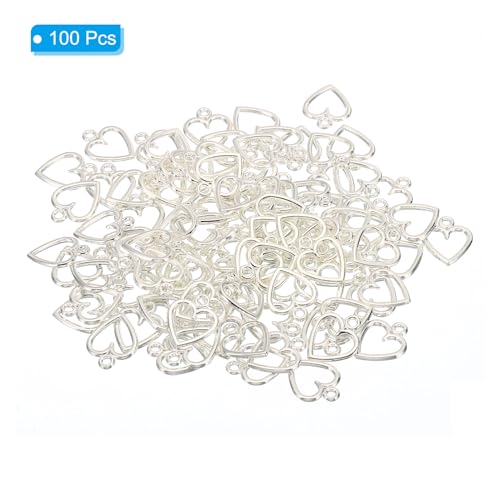 PATIKIL Heart Charm, 100Pcs Mini Heart Circle Pendant Charm Bulk for Jewelry Making Earrings Necklace Wedding Crafts - color: Silvery