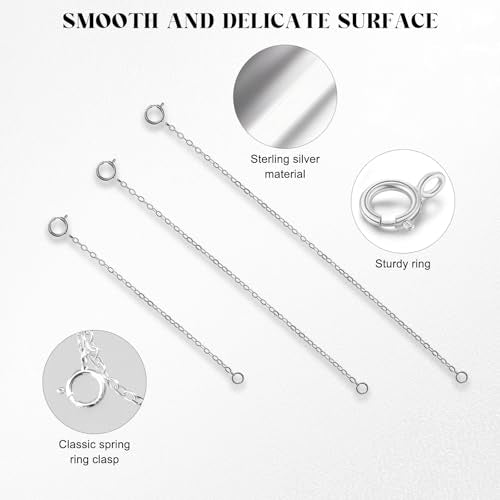 3 Pcs 925 Sterling Silver Extender Chain Set Chain Extenders Jewelry Making Chains DIY Suitable for Women Necklace Bracelet and Anklet Jewelry Extensions