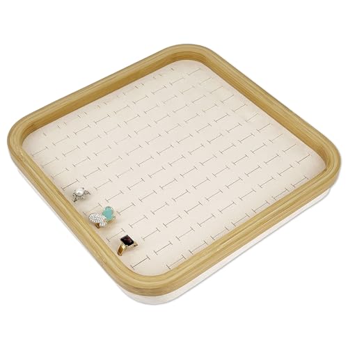 TheDisplayGuys - Bamboo Jewelry Organizer Display Tray - Faux Suede Insert - 104 Ring Holder Slots - Beige - color: Beige Suede, size: Ring Slots - 104, style: Bamboo
