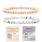 NCB 2.3-Piece 4mm Natural Crystal Gemstone Stretch Bracelets – Handmade Reiki Energy Healing Jewelry for Meditation,Yoga, Unisex - color: 2PCS ( Howlite+White Fossil Jasper ), size: 4mm