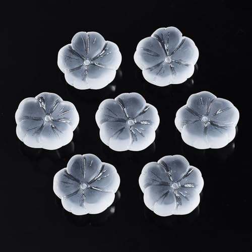 KISSITTY 100pcs Flower Glass Beads Frosted Clear Crystal Aesthetic Flowers Drilled Bead Caps Charm Spacers for DIY Necklaces Earrings Bracelets Jewelry Craft Making for Women - color: Frosted Clear